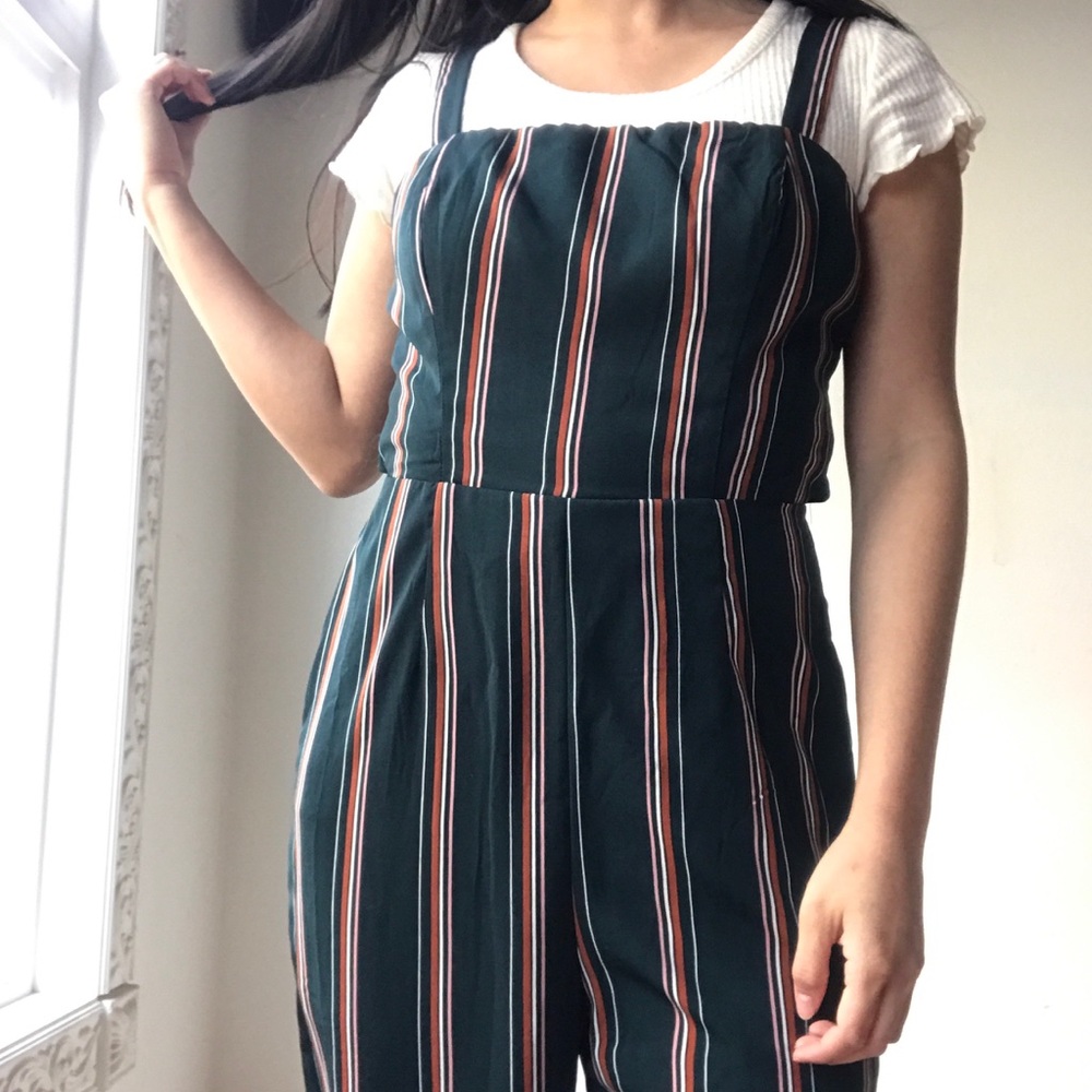 No Rest For Bridget dark teal, striped, jumpsuit